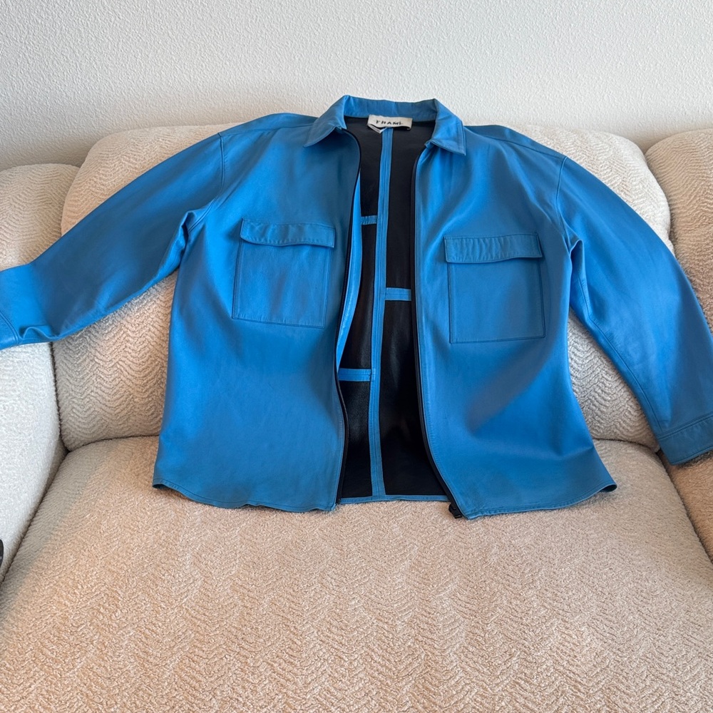 Frame Denim Vibrant Blue Leather Jacket